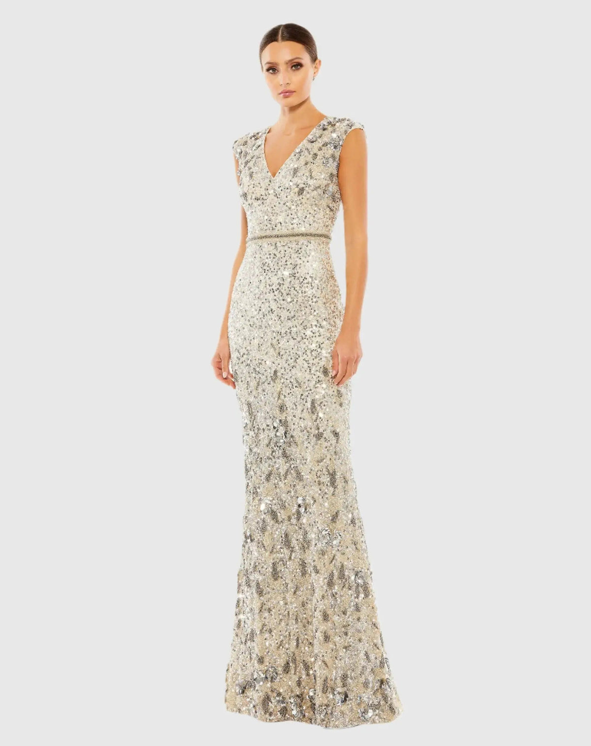 Women's Dress Sequin - Sequin Gown - Sleeve Sequin Gown