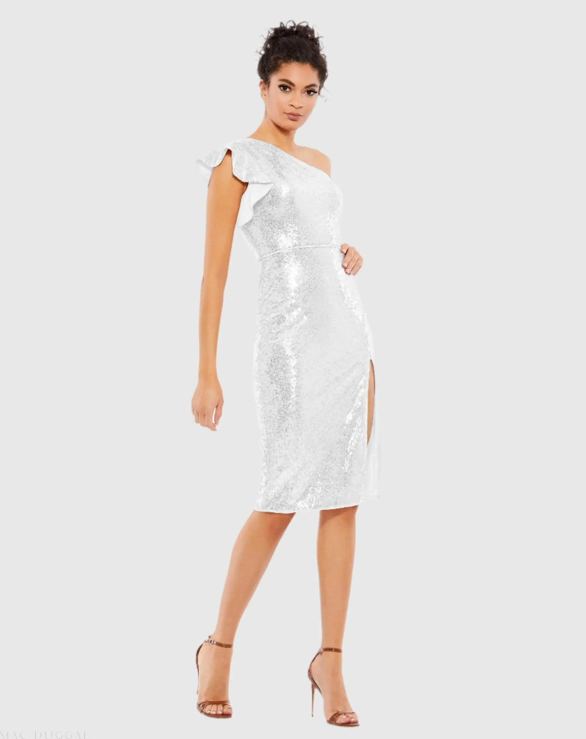 Women's White Midi Dress Sequin One Shoulder