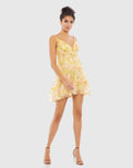 Women's Yellow Mini Dress Floral - Yellow Ruched Ruffle