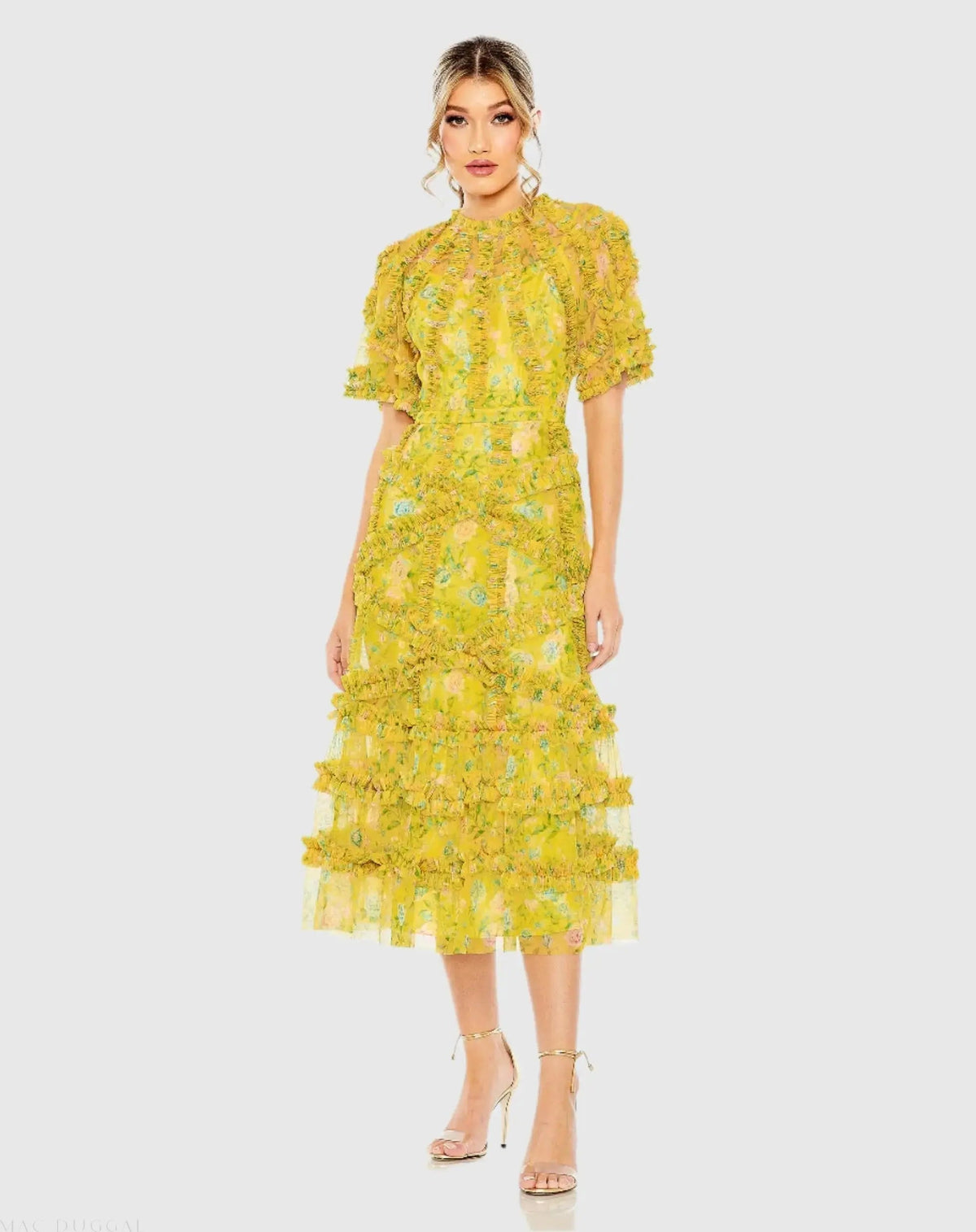 Women's Midi Dress Floral - Ruffle Mesh