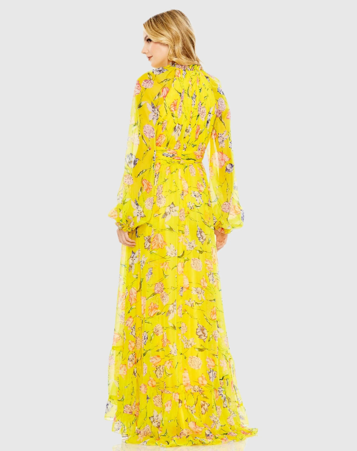 Women's Yellow Dress Floral Ruched - Yellow Chiffon